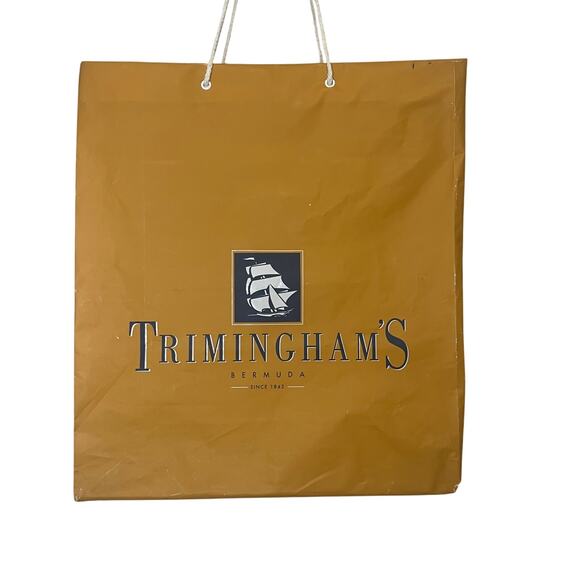 Vintage 90s Triminghams Bermuda Shopping Bag Vinyl String Handle Preppy Schooner - Picture 3 of 10